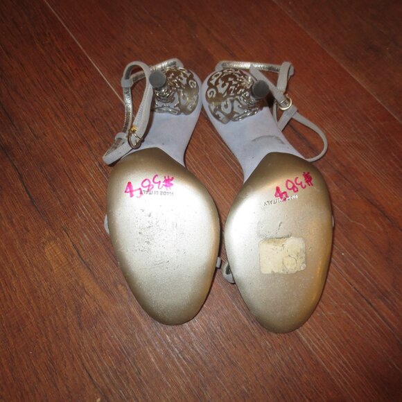 SALVATORE FERRAGAMO Gray Suede Thin Strapped High Heel Sandals - Picture 9 of 9